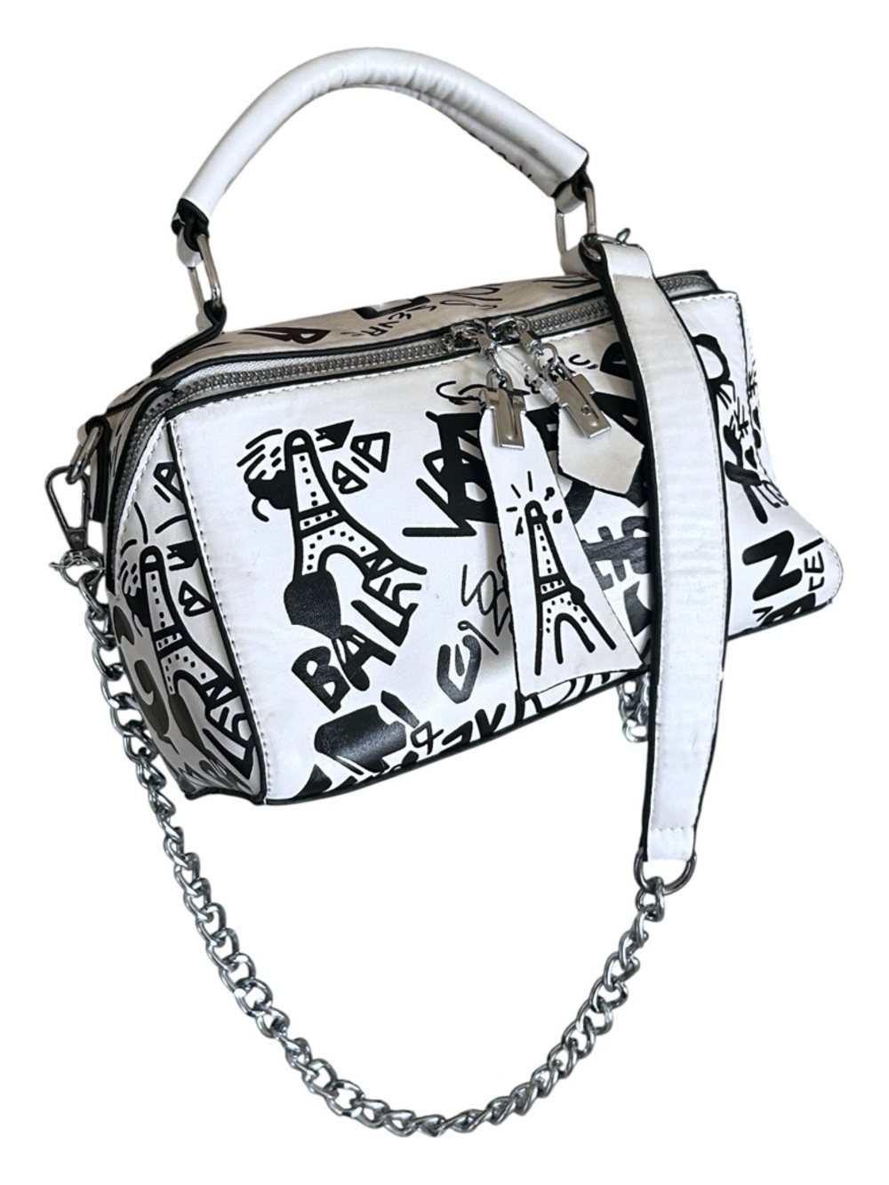 Graffiti Trendy Chain White Box Bag with Crossbody Chain Strap
